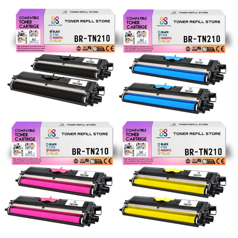 8 Pack Compatible Toner Cartridges for Brother TN-210 TN210BK TN210C TN210M TN210Y HL-3040