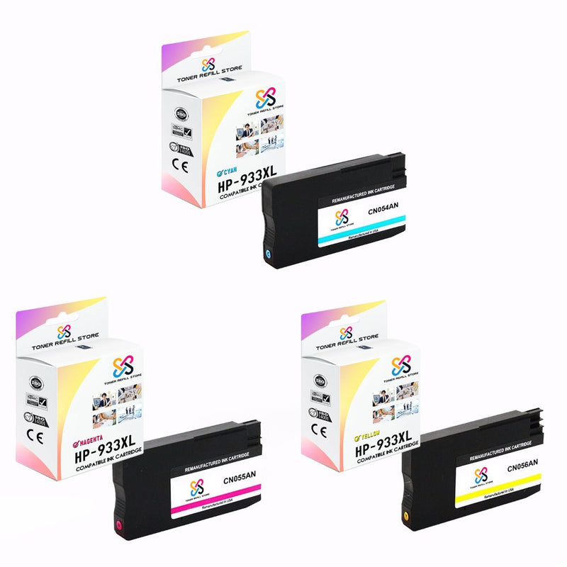 Toner Refill Store Compatible HP 933XL 3-Set High Yield Ink Cartridges for Hewlett Packard: 1 each of Cyan - Magenta - Yellow