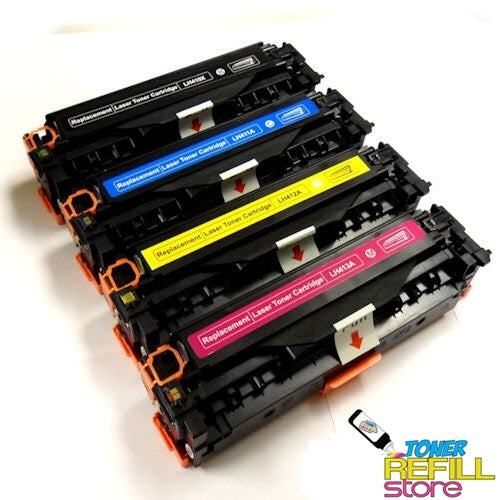 4 Pack HP Remanufactured CE410X CE411A CE412A CE413A (HP 305A & 305X) High Yield Toner Cartridges