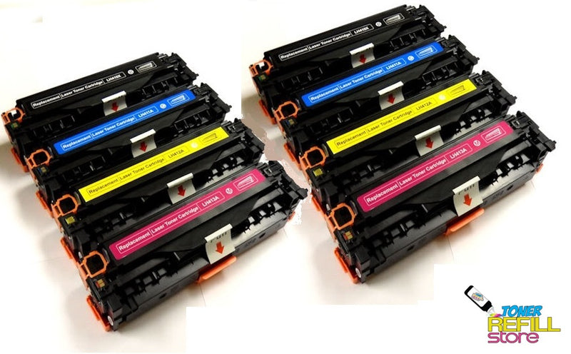8 Pack HP Remanufactured CE410A CE411A CE412A CE413A (HP 305A) Toner Cartridges