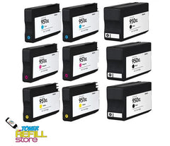 Toner Refill Store Compatible HP 950XL & 951XL 9-Set High Yield Ink Cartridges for Hewlett Packard: 3 Black & 2 each of Cyan - Magenta - Yellow