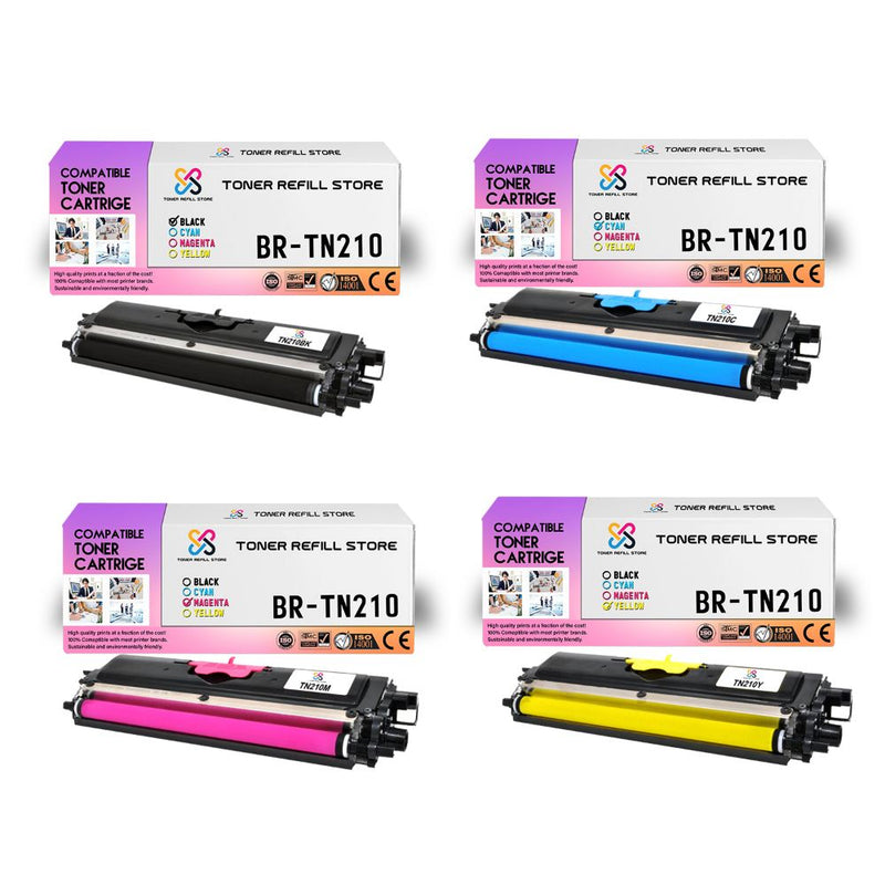 4 Pack Compatible Toner Cartridges for Brother TN-210 TN210BK TN210C TN210M TN210Y HL-3040