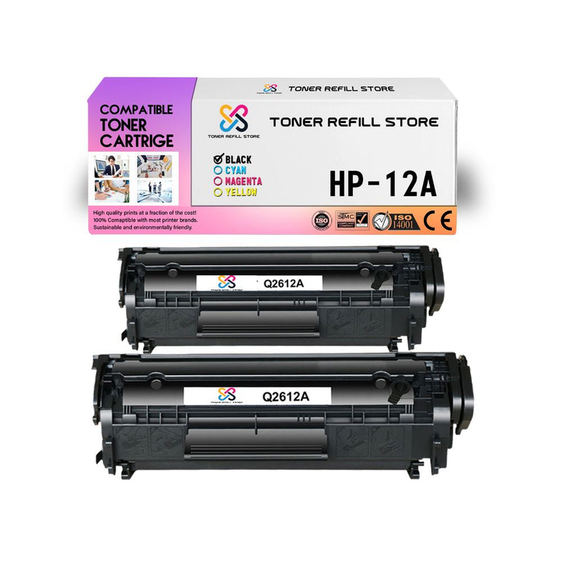 2 Pack Compatible Q2612A 12A Toner Cartridges for HP LaserJet 1012 1018 1020