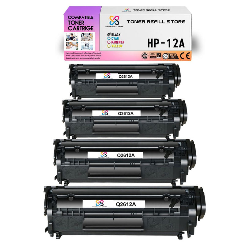 4 Pack Compatible Q2612A 12A Toner Cartridges for HP LaserJet 1012 1018 1020