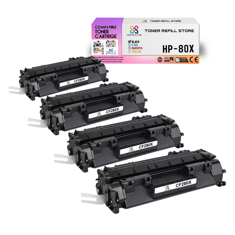 4 Pack HP CF280X (80X) High Yield Toner Cartridges for the HP LaserJet Pro 400 M401dn M401dw M401n M425dn