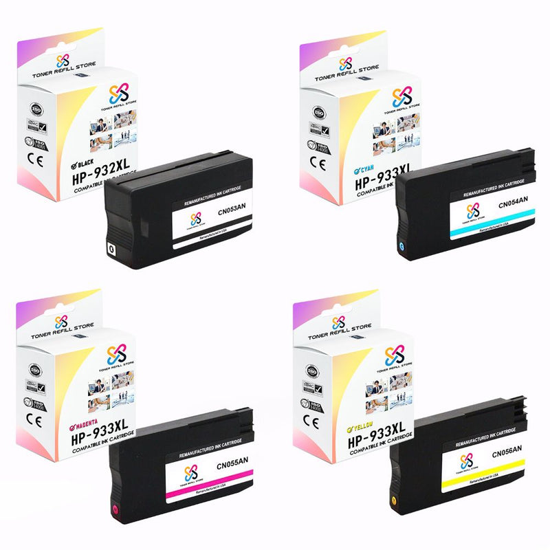 Toner Refill Store Compatible HP 932XL & 933XL 4-Set High Yield Ink Cartridges for Hewlett Packard: 1 Black & 1 each of Cyan - Magenta - Yellow