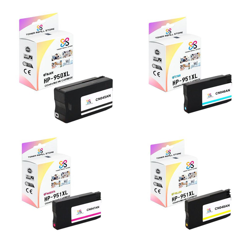 Toner Refill Store Compatible HP 950XL & 951XL 4-Set High Yield Ink Cartridges for Hewlett Packard: 1 Black & 1 each of Cyan - Magenta - Yellow