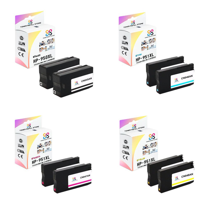 Toner Refill Store Compatible HP 950XL & 951XL 8-Set High Yield Ink Cartridges for Hewlett Packard: 2 Black & 2 each of Cyan - Magenta - Yellow
