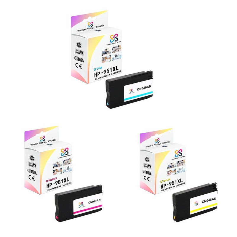 Toner Refill Store Compatible HP 951XL 3-Set High Yield Ink Cartridges for Hewlett Packard: 1 each of Cyan - Magenta - Yellow