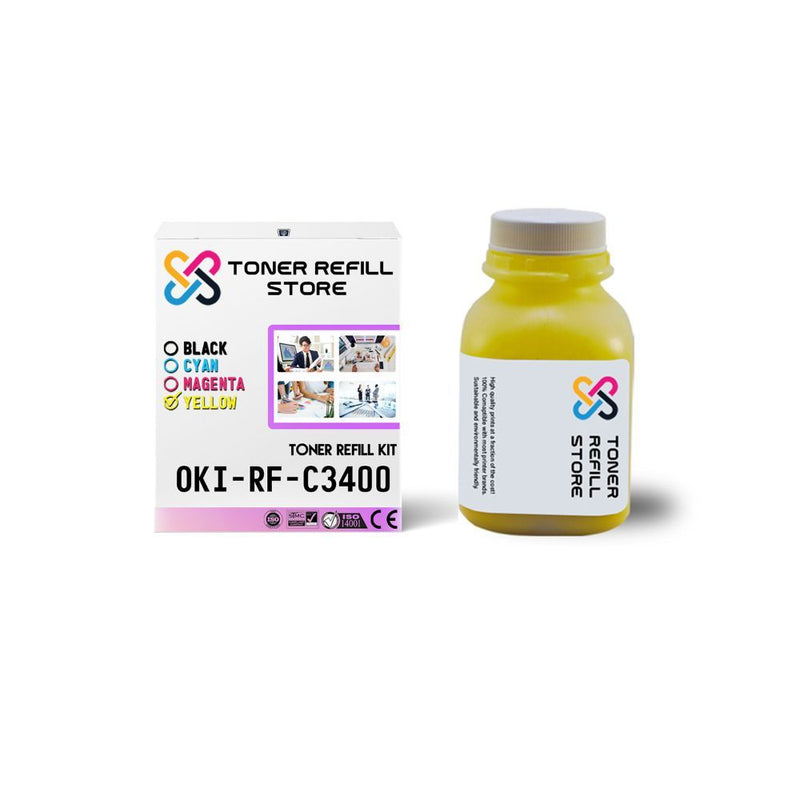 Okidata C3400 Glossy Yellow Toner Refill Kit With 1 Chip
