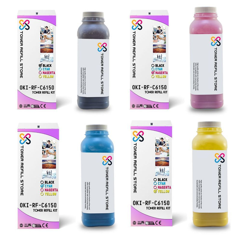 Okidata C6050 C6051 C6150 4 Pack Toner Refill With Chip